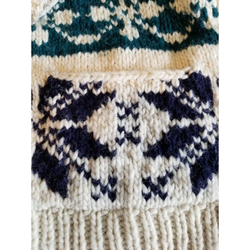 Woolies Unisex Hand Knit In Equador Cardigan Sweater Cream Green Navy Blue Large - Picture 5 of 8